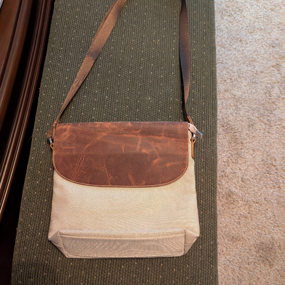 WAXED CANVAS/LEATHER CROSS BODY BAG PURSE